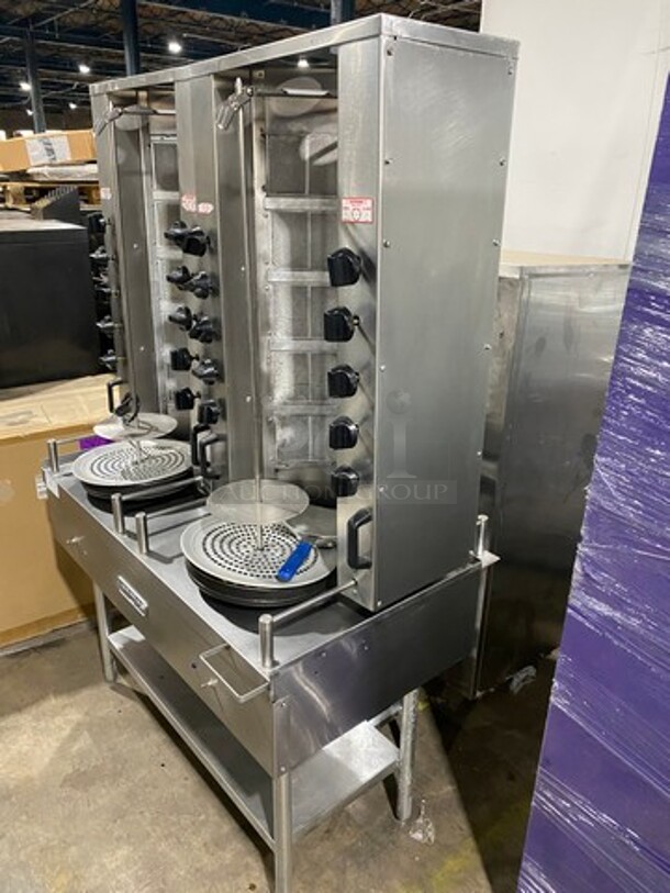 Attias Natural Gas Powered Dual Gyro Machine! On Equipment Stand! With Storage Space Underneath! All Stainless Steel! On Legs! - Image 3 of 12