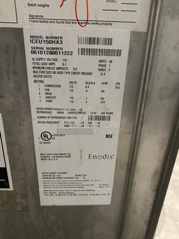 Ice-O-Matic Commercial Undercounter Ice Maker Machine! Model: ICEU150HA3 SN: 06101280011222 115V 60HZ 1 Phase - Image 9 of 12