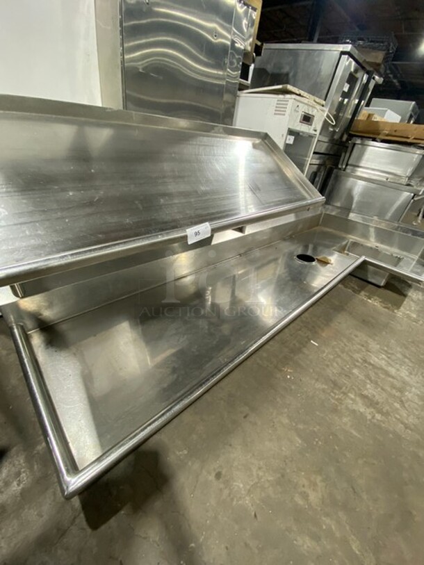 Commercial Corner Style Dish Washer Table! With Overhead Shelf! Solid Stainless Steel! Perfect For Pass Through Dish Washers!