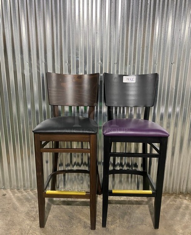 NICE! BRAND NEW!  Square Back Solid Wood Restaurant Bar Stool With vinyl Seats! 2x Your Bid! - Image 1 of 10