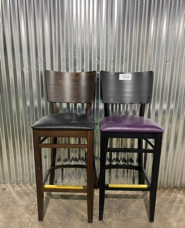 NICE! BRAND NEW!  Square Back Solid Wood Restaurant Bar Stool With vinyl Seats! 2x Your Bid! - Item #1106337
