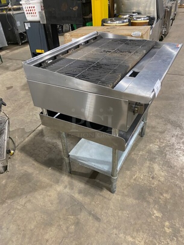LATE MODEL! 2021 Spectrum Commercial Countertop Natural Gas Powered Char Broiler Grill! With Back And Side Splashes! On Small Legs! On Equipment Stand! With Storage Space Underneath! All Stainless Steel! On Legs! Model: NGCB36R SN: NGCB365040001116 - Image 4 of 10