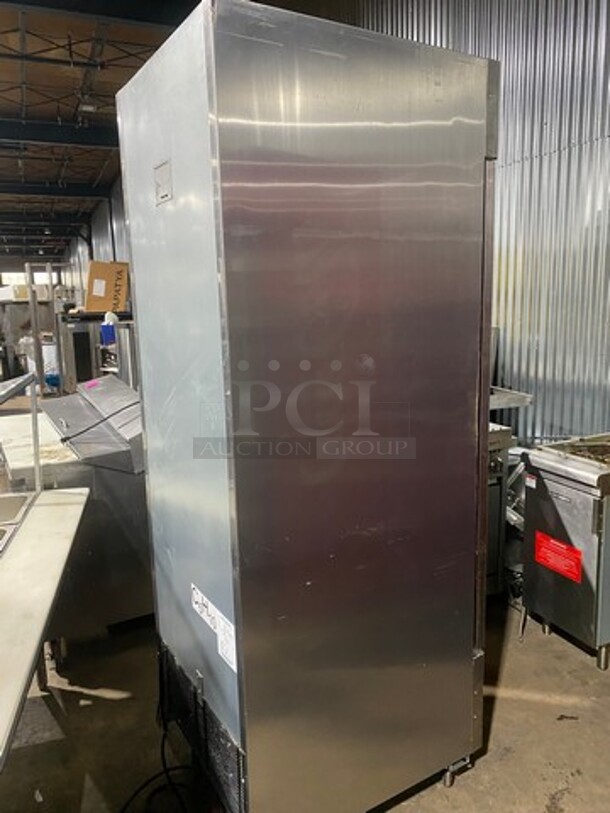 LATE MODEL! 2020 Bison Commercial Single Door Reach In Cooler! Poly Coated Racks! All Stainless Steel! On Casters! Model: BRR21 SN: BRR2100320080500K80011 115V 60HZ 1 Phase! Working When Removed! - Image 4 of 10