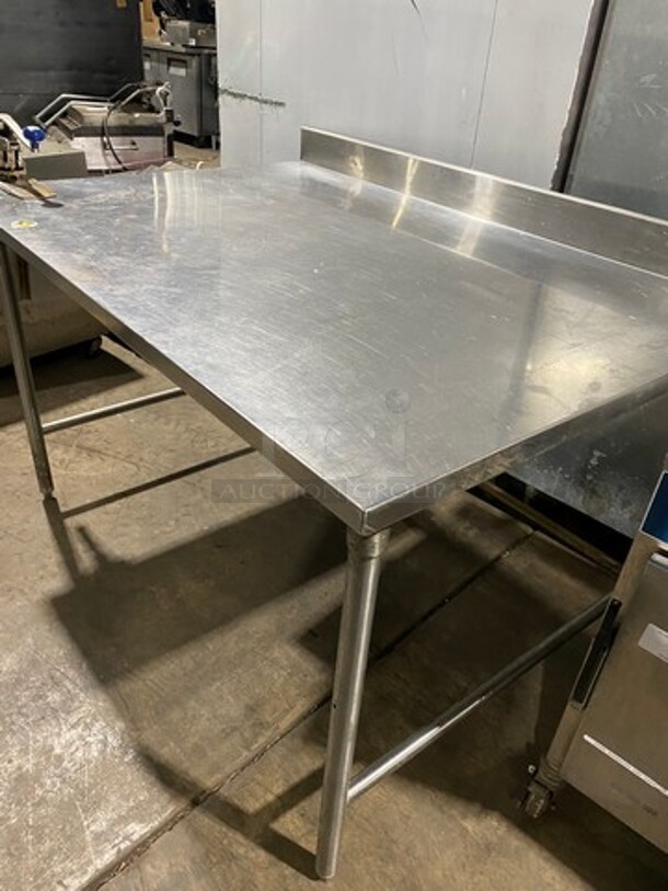 Solid Stainless Steel Work Top/ Prep Table! With Back Splash! With Mounted Can Opener! On Legs! (Measurements Are With Out Can Opener) - Image 2 of 5
