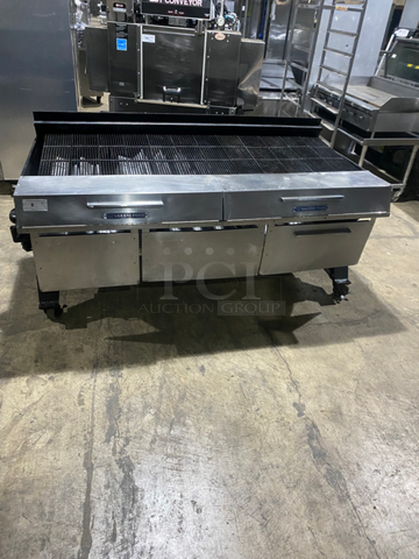 NICE! Bakers Pride Commercial Gas Powered Char Broiler Grill! With Back Splash! All Stainless Steel! On Casters!