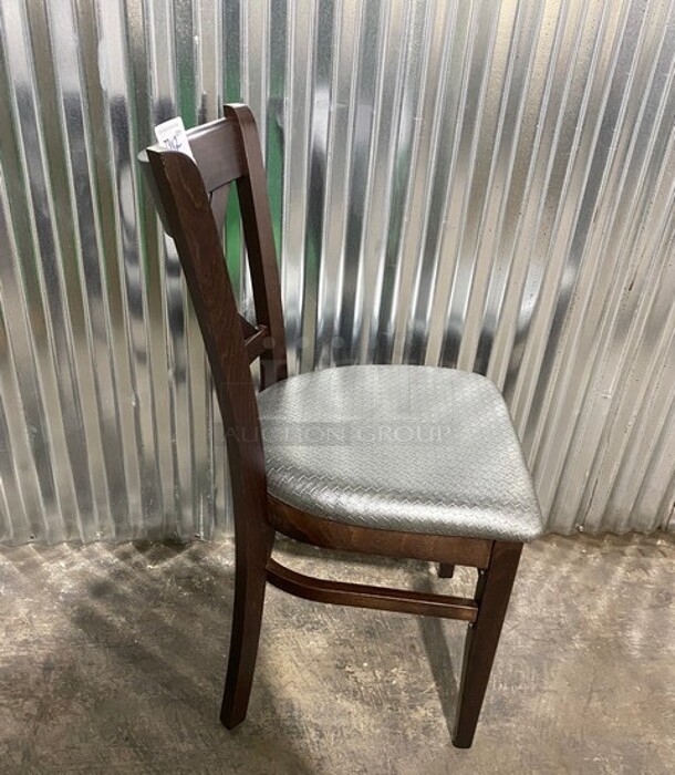 NICE! NEW! Walnut Beech Wood Cross Back Dining Chair With Silver Vinyl Seat! 2x Your Bid! - Image 2 of 6