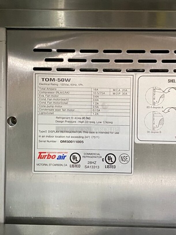 Turbo Air Commercial Refrigerated Grab-N-Go Open Case Merchandiser! With View Through Sides! With Front Cover! Model: TOM50W SN: OM50011005 120V 60HZ 1 Phase - Image 7 of 8