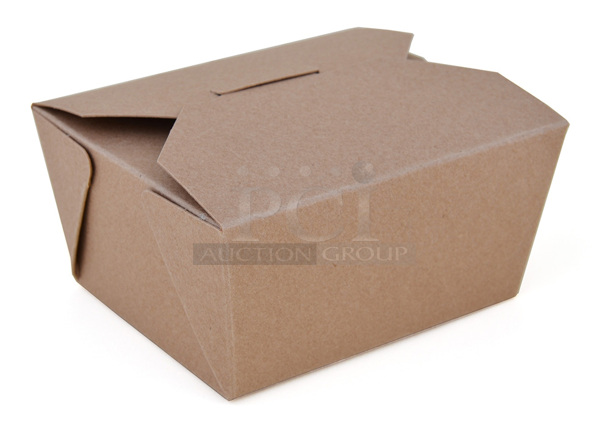 FULL CARTON! Southern Champion Tray ChampPak Retro: #1 Kraft,  Item: 0761. 450ct, 9 Packs of 50. Holds 22fl oz, Hot and Cold Food, Locking Top. 4-3/8" x 3-1/2" x 2-1/2" - Image 1 of 3