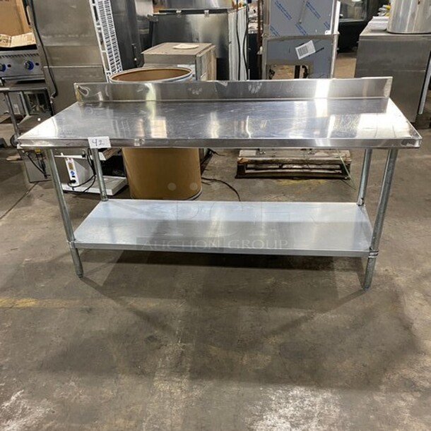 Stainless Steel Worktable! With Backsplash And Undershelf! - Image 1 of 6
