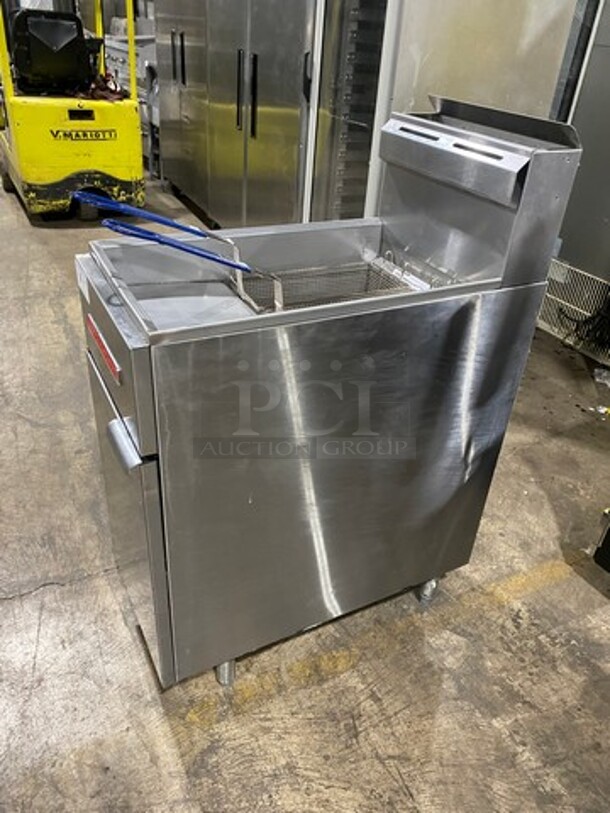 American Range Commercial Natural Gas Powered Deep Fat Fryer! With 2 Metal Frying Baskets! With Backsplash! All Stainless Steel! On Legs! Model: AF50HE SN: 211020FO082 - Image 2 of 9