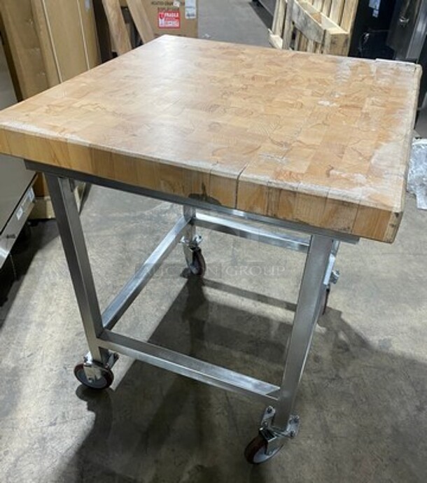 NICE! Butcher Block Never Used Reversable Prep Table! 3" Thick! On Casters! - Image 3 of 8