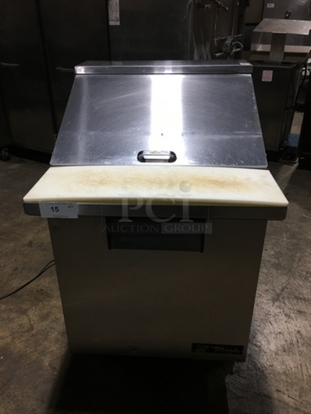 BEAUTIFUL! True Commercial Refrigerated Sandwich Prep Table! With Cutting Board! With Poly Coated Racks! All Stainless Steel! On Casters! Model: TSSU-27-12M-B SN: 14301980 115V 60HZ 1 Phase