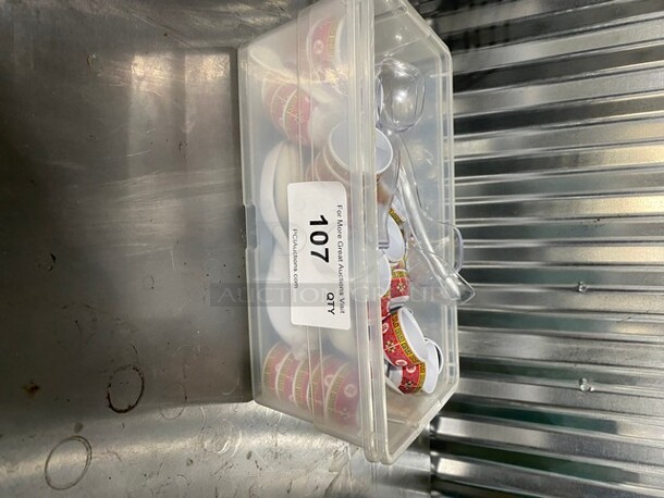 ALL ONE MONEY! Double Storage Bin!
Assorted Serving Spoons! Coffee/Tea Cups! - Image 1 of 6