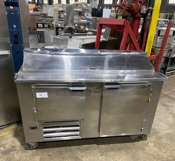 Cool Tech Commercial Refrigerated Sandwich Prep Table! With 2 Door Storage Space Underneath! All Stainless Steel! On Casters! Model: CUST60BM SN: 025719 120V 60HZ 1 Phase