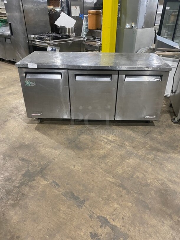 Turbo Air Commercial 3 Door Lowboy/Worktop Cooler! All Stainless Steel! On Casters! Model: TUR72SD SN: UR72808021 115V 60HZ 1 Phase - Image 1 of 8