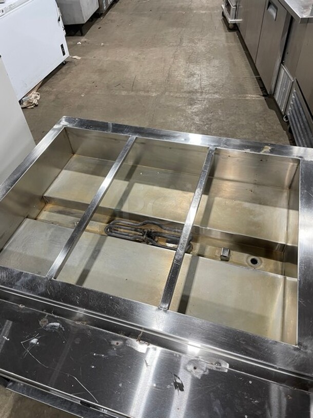GREAT! Commercial Electric Powered 3 Bay Steam Table! With Storage Space Underneath! All Stainless Steel! With Full Size Removable Cutting Board! On Legs!  - Image 7 of 10