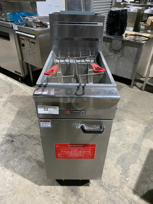 LIKE NEW! LATE MODEL! 2021 Cookline Commercial Natural Gas Powered Deep Fat Fryer! With 2 Frying Baskets! All Stainless Steel! On Legs! Model: CF-40 SN: 2102029013