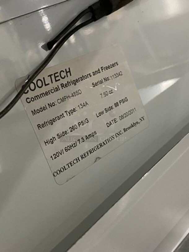2011 Cool Tech Commercial Refrigerated Deli Display Case Merchandiser! With Slanted Front Glass! With Sliding Rear Access Glass Doors! All Stainless Steel! Model: CMPH48SD SN: 113342 120V - Image 10 of 11