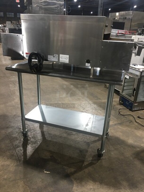 AMAZING! LATE MODEL! Vollrath Commercial Countertop Electric Powered Conveyor Pizza/ Baking Oven! On Legs! On Equipment Stand! With Storage Space Underneath! All Stainless Steel! On Casters! Model: JPO18 SN: L06001389542001 240V! Working When Removed! - Image 3 of 11