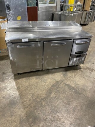 Continental Commercial Refrigerated Pizza Prep Table! With 3 Door Storage Space Underneath! All Stainless Steel! On Casters! Model: CPA68 SN: 15974548! 115V 1 Phase!