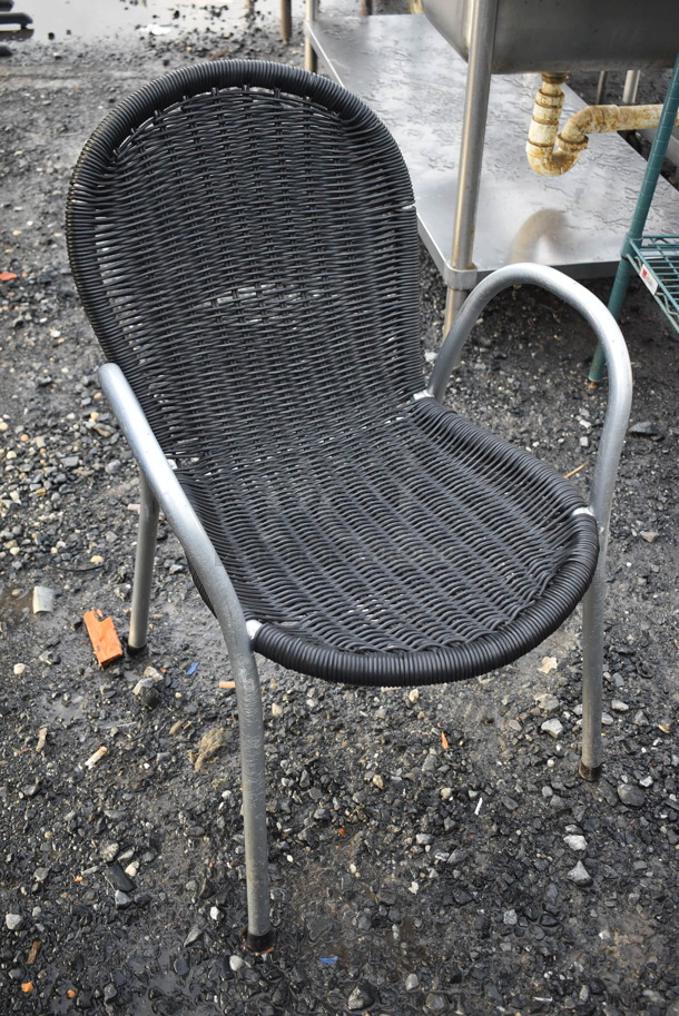 9 Black Wicker Style Chair w/ Arm Rests and Metal Frame. 21x25x32. 9 Times Your Bid! - Image 2 of 4