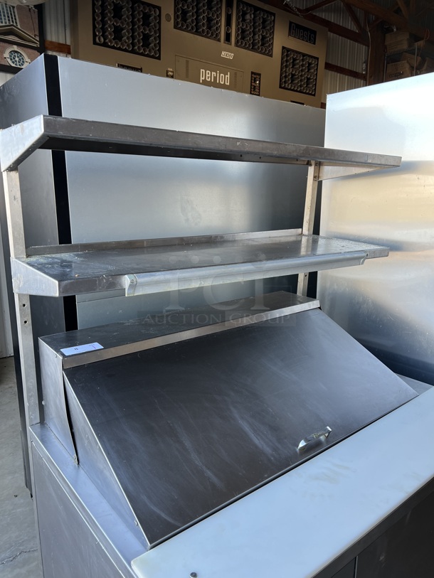 2012 True TSSU-48-18M-B Stainless Steel Commercial Sandwich Salad Prep Table Bain Marie Mega Top w/ 2 Tier Over Shelf on Commercial Casters. 115 Volts, 1 Phase. 48x36x69. Tested and Working! - Image 4 of 9