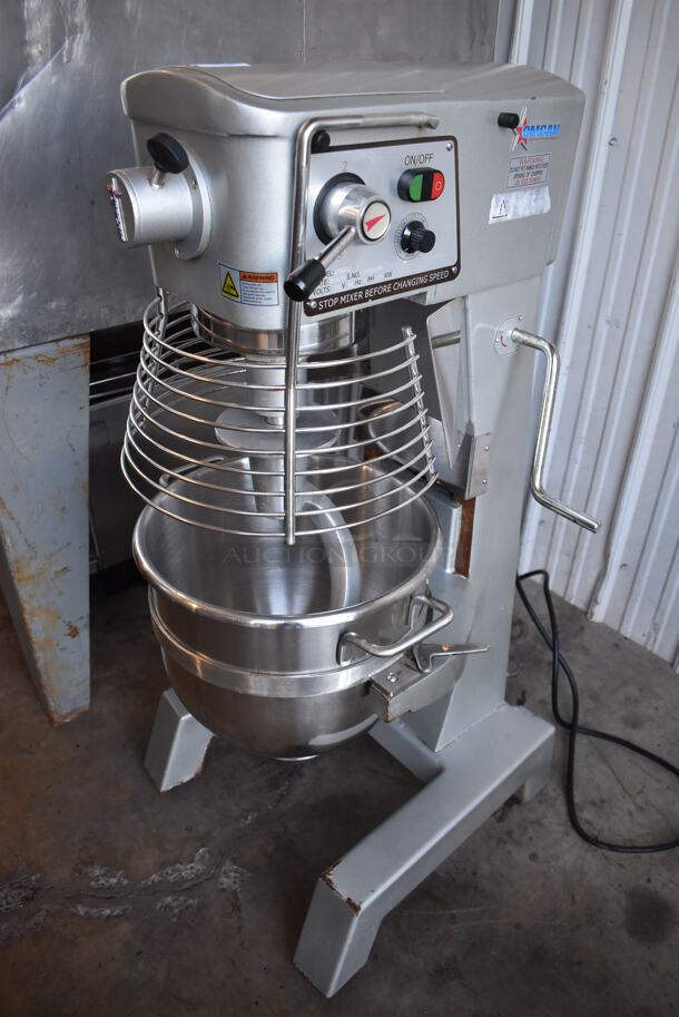 2018 Omcan SP300AT Metal Commercial Floor Style 30 Quart Planetary Dough Mixer w/ Stainless Steel Mixing Bowl, Bowl Guard and Dough Hook Attachment. 110 Volts, 1 Phase. 21x22x46. Tested and Working! - Image 1 of 9