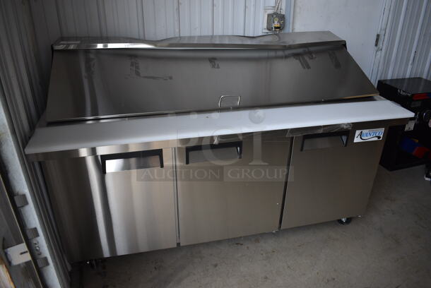 BRAND NEW SCRATCH AND DENT! Avantco Model 178APT71MHC Stainless Steel Commercial Sandwich Salad Prep Table Bain Marie Mega Top on Commercial Casters. 115 Volts, 1 Phase. 70x35x46.5. Tested and Working! - Image 1 of 11