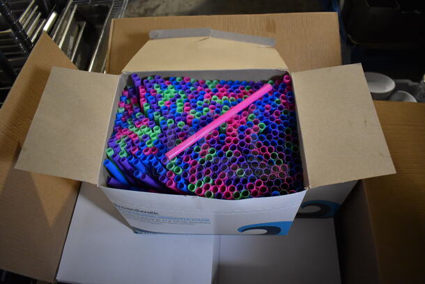 Box of BRAND NEW Boardwalk 8.5" Colossal Unwrapped Neon Colored Straws.  - Image 1 of 4