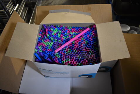 Box of BRAND NEW Boardwalk 8.5" Colossal Unwrapped Neon Colored Straws. 