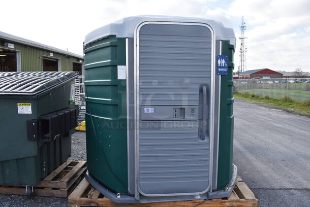BRAND NEW SCRATCH AND DENT! PolyJohn SA1-1003 We'll Care III Evergreen Wheelchair Accessible Portable Restroom. 96x84x92 - Image 1 of 8