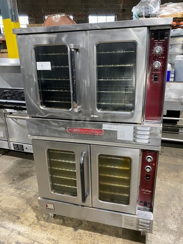 Southbend Commercial Natural Gas Powered Double Deck Convection Oven! With View Through Doors! Metal Oven Racks! All Stainless Steel! On Legs! 2x Your Bid Makes One Unit! WORKING WHEN REMOVED!