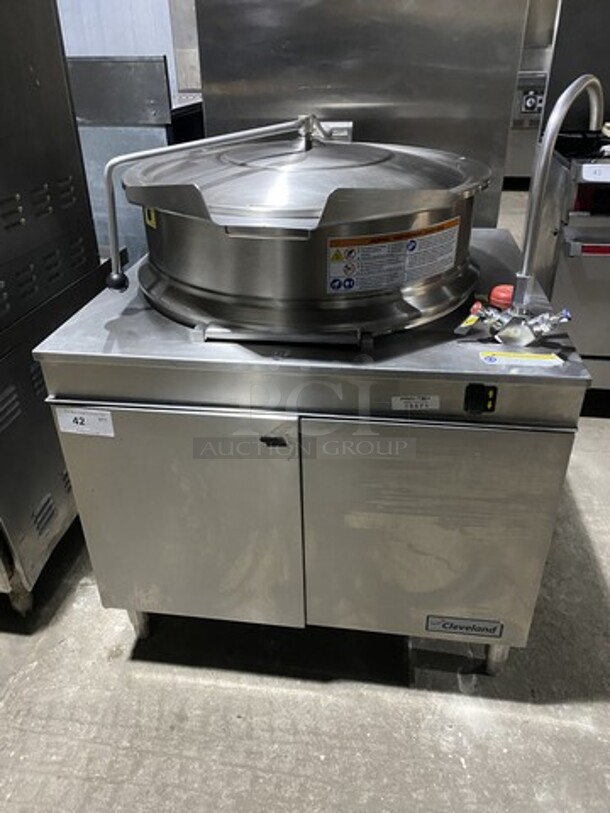 Nice! Late Model  Cleveland Tilted Soup Kettle! All Stainless Steel! Model KDM-40T Serial KDM40TP! On Legs!  - Image 1 of 10