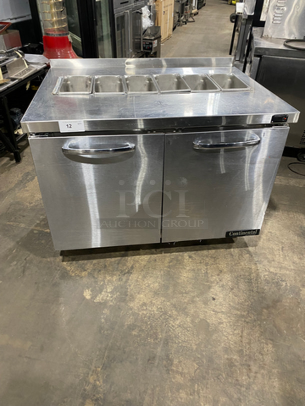 Continental Commercial Refrigerated Sandwich Prep Table! With 2 Door Underneath Storage Space! All Stainless Steel! On Casters! Model: SW4812 SN: 16016867 115V 60HZ 1 Phase