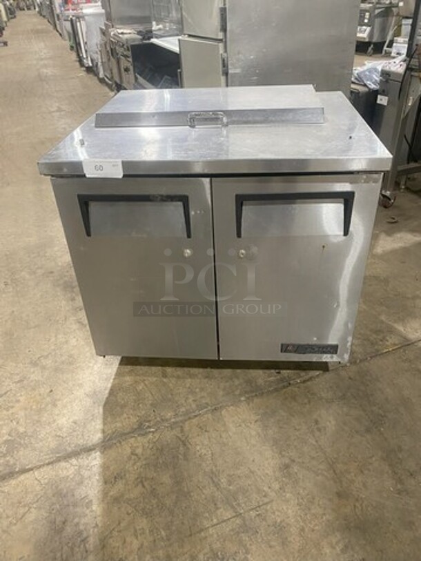 True All Stainless Steel Refrigerated Bain Marie/Sandwich Prep Table! With 2 Door Storage Underneath! Model TSSU36-08 Serial 8815688! 115V 1 Phase! On Casters!  - Image 1 of 9