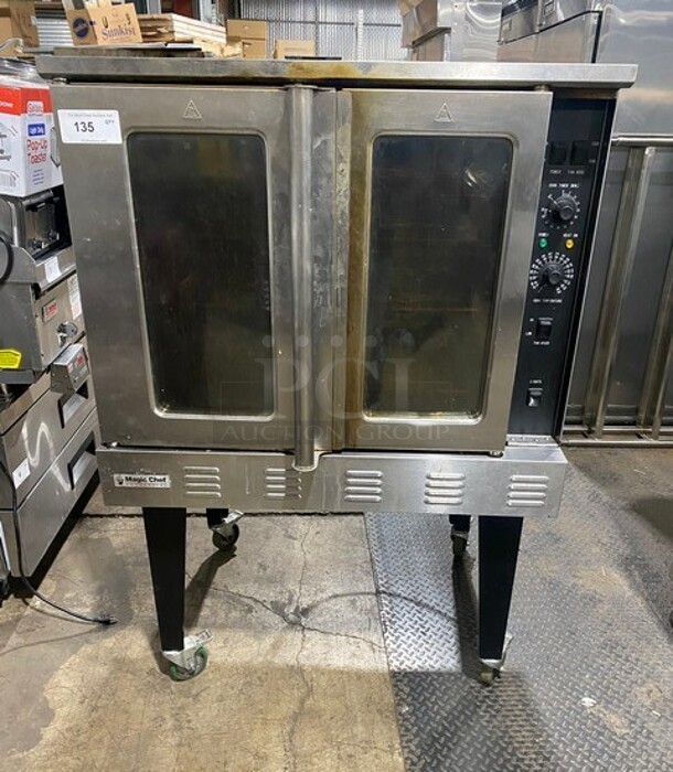 Nice! 2021 Magic Chef 38in Natural Gas Powered Commercial Convection Oven Stainless Steel! On Commercial Casters! Working When Removed! MODEL M38COD SN:21070096A 
