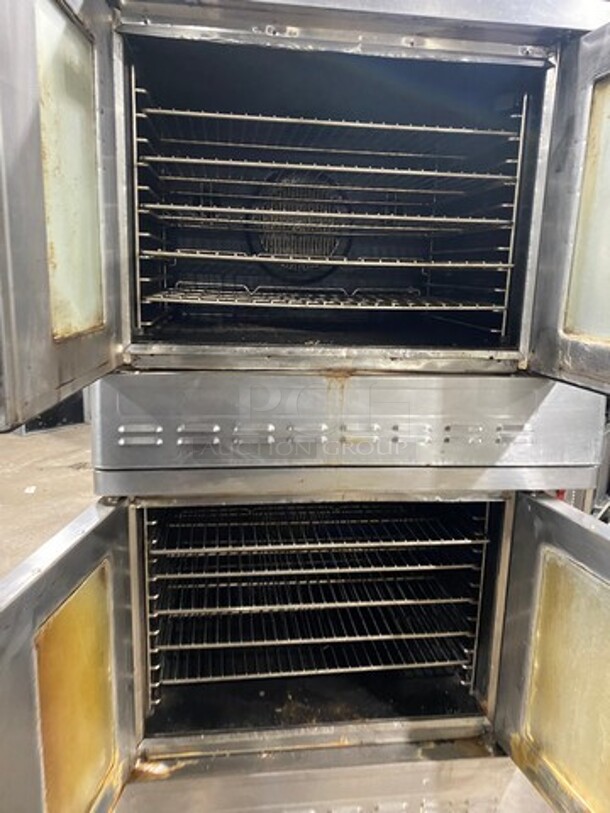 BLODGETT Double Stacked All Stainless Steel Commercial Natural Gas Powered Full Size Convection Oven w/ View Through Doors! With Metal Oven Racks and Thermostatic Controls! On Legs! 2X Your Bid Makes One Unit! - Image 5 of 7