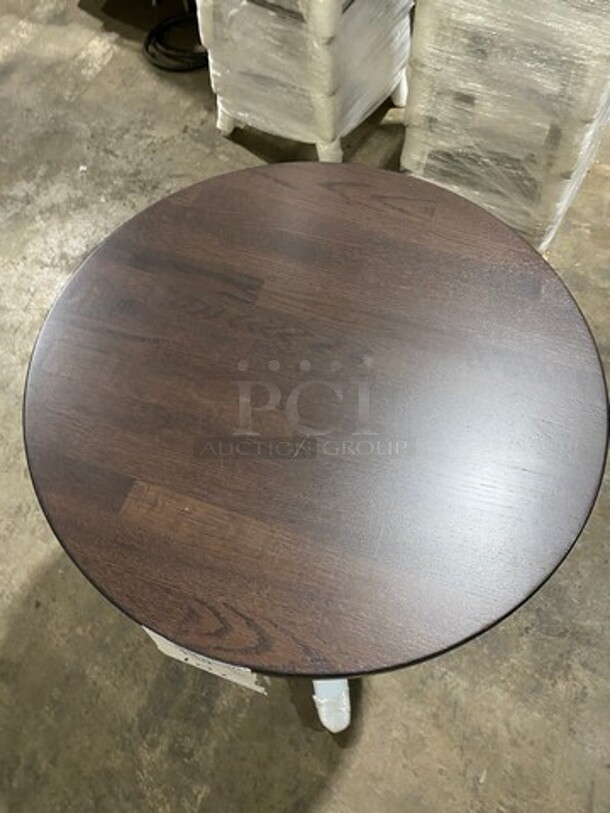 Brand New! Red Oak 24 Inch Round 1.5" Thick BUTCHER BLOCK Style Dining Table! Walnut Finish! With Polished Base!  - Image 5 of 10