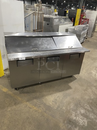 TRUE All Stainless Steel Refrigerated 3 Door Mega Top Sandwich Prep Table!  On Casters! Model QA-72-30M-B Serial 1-3456552 115V/60Hz/1 Phase