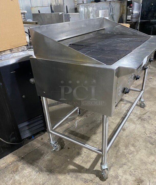 Commercial Natural Gas Powered Char Broiler Grill! With Back And Side Splashes! All Stainless Steel! On 
Commercial Casters! - Image 3 of 8