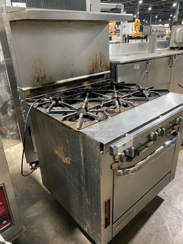 Blodgett Commercial Natural Gas Powered 6 Burner Stove! With Raised Back Splash And Salamander Shelf! With Oven Underneath! All Stainless Steel! On Legs! Model: B36DBBB SN: 08D64916 - Image 3 of 12