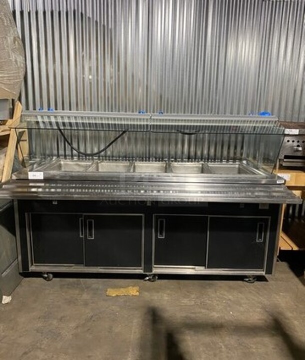 Amtekco Commercial Electric Powered 5 Well Buffet Style Steam Table! With Dual Side Lowering Prep Line! With Sneeze Guard! On Casters! WORKING WHEN REMOVED!