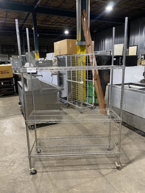 Commercial Metal 3 Tier Shelf! On Casters! BUYER MUST DISMANTLE! PCI CANNOT DISMANTLE FOR SHIPPING! PLEASE CONSIDER FREIGHT CHARGES!