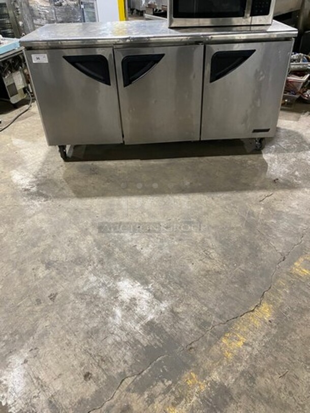 Turbo Air Commercial 3 Door Lowboy/Worktop Cooler! All Stainless Steel! On Casters! Model: TUR72SD SN: U700301017 115V 60HZ 1 Phase