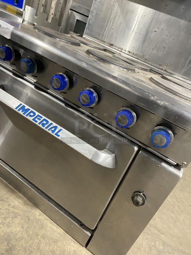 Nice! Imperial Stainless Steel 6 Burner Electric Powered Cooking Range w/ Oven and Raised Back Splash! - Image 8 of 10