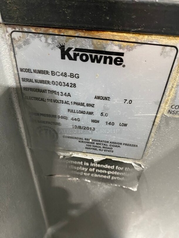 Krowne Refrigerated Beer Cooler! With 2 Top Sliding Reach In Doors! MODEL BC48BG SN: 0003428 115V 1PH - Image 7 of 8