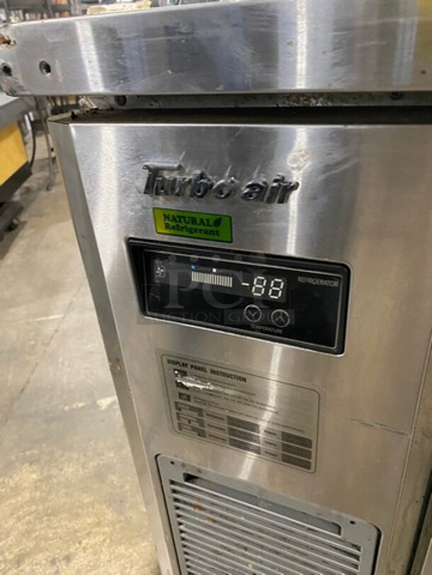 Turbo Air Commercial Refrigerated Food Serving Station Counter/Cold Pan! With Sneeze Guard! With Single Door Underneath Storage Space! All Stainless Steel Body! On Casters! WORKING WHEN REMOVED! Model: JBT36N SN: H2JB3T0D8612 115V - Image 6 of 9