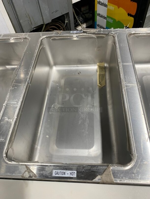 NEW! NEVER USED! Duke Commercial Electric Powered 3 Well Steam Table! With Storage Space Underneath! With Commercial Cutting Board! All Stainless Steel! On Casters! Model: E303M SN: 03041770! 208V 3 Phase! - Image 6 of 9