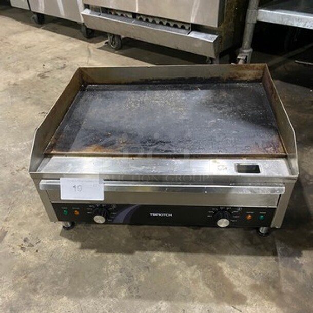TopKitch Commercial Countertop Electric Powered Flat Top Griddle! With Back And Side Splashes! All Stainless Steel! On Small Legs! WORKING WHEN REMOVED! Model: EG24B 240V