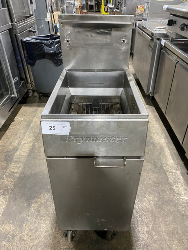 Frymaster Commercial Natural Gas Powered Deep Fat Fryer! With Backsplash! All Stainless Steel! On Casters! Model: GF40SC SN: 0206FJ0060